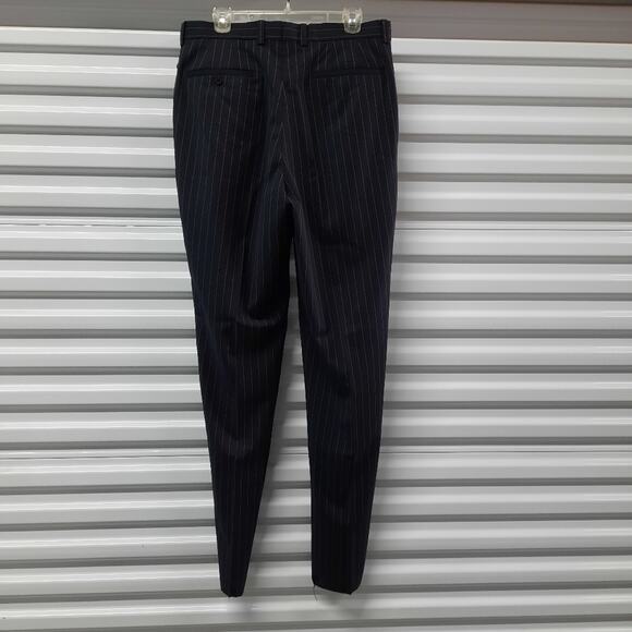 Aristo Eighteen Stirling Pants Mens 34 Navy Blue Stripe Flat Front Wool Slacks - Picture 2 of 8